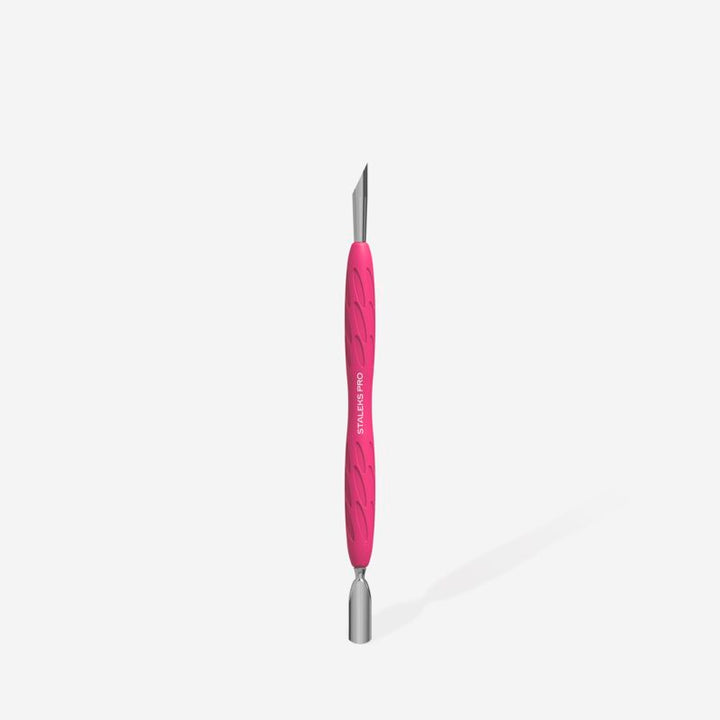 STALEKS Manicure pusher with silicone handle “Gummy” UNIQ 10 TYPE 2 (narrow rounded pusher + slanted pusher)
