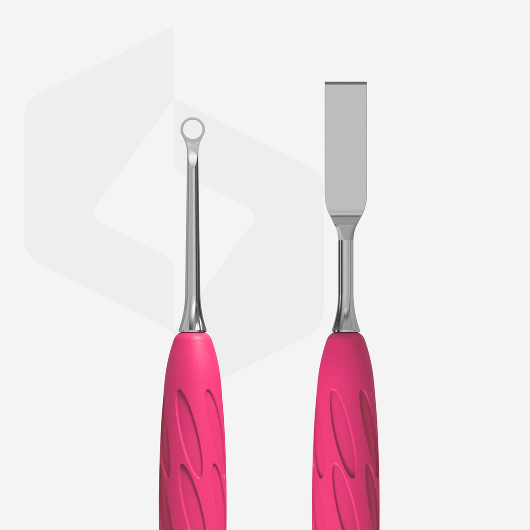 STALEKS Manicure pusher Gummy with silicone handle UNIQ 11 TYPE 1 (straight flat and loop pusher)