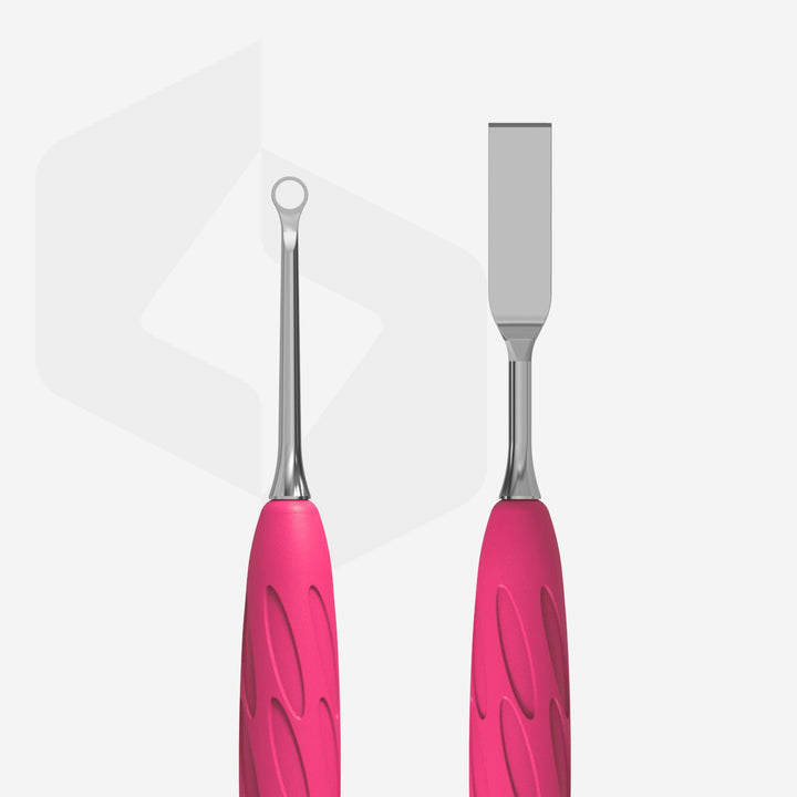 STALEKS Manicure pusher Gummy with silicone handle UNIQ 11 TYPE 1 (straight flat and loop pusher)