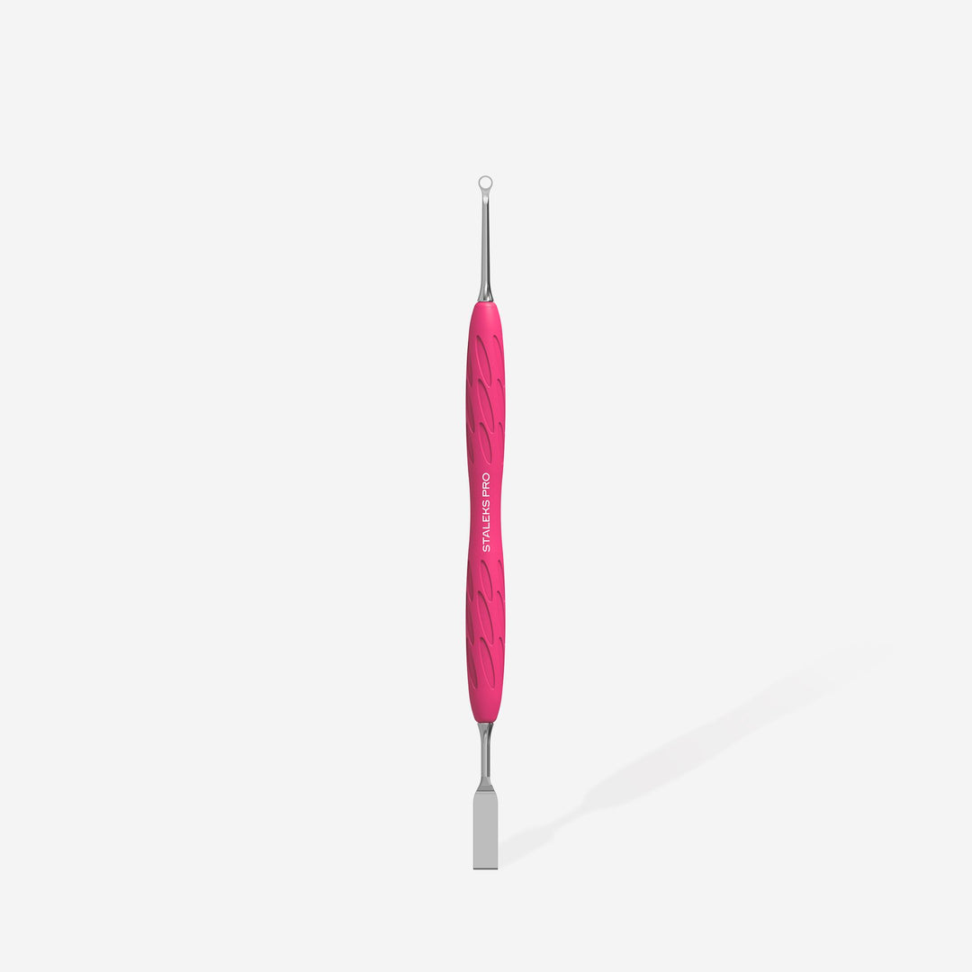 STALEKS Manicure pusher Gummy with silicone handle UNIQ 11 TYPE 1 (straight flat and loop pusher)