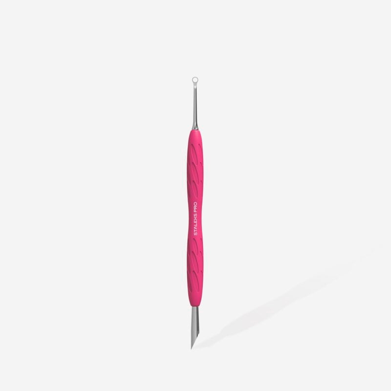 STALEKS Manicure pusher Gummy with silicone handle UNIQ 11 TYPE 2 (beveled and loop pusher)