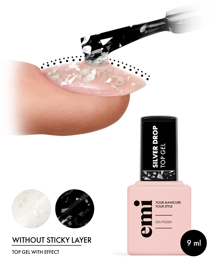 E.MiLac Silver Drop Top Gel, 9 ml