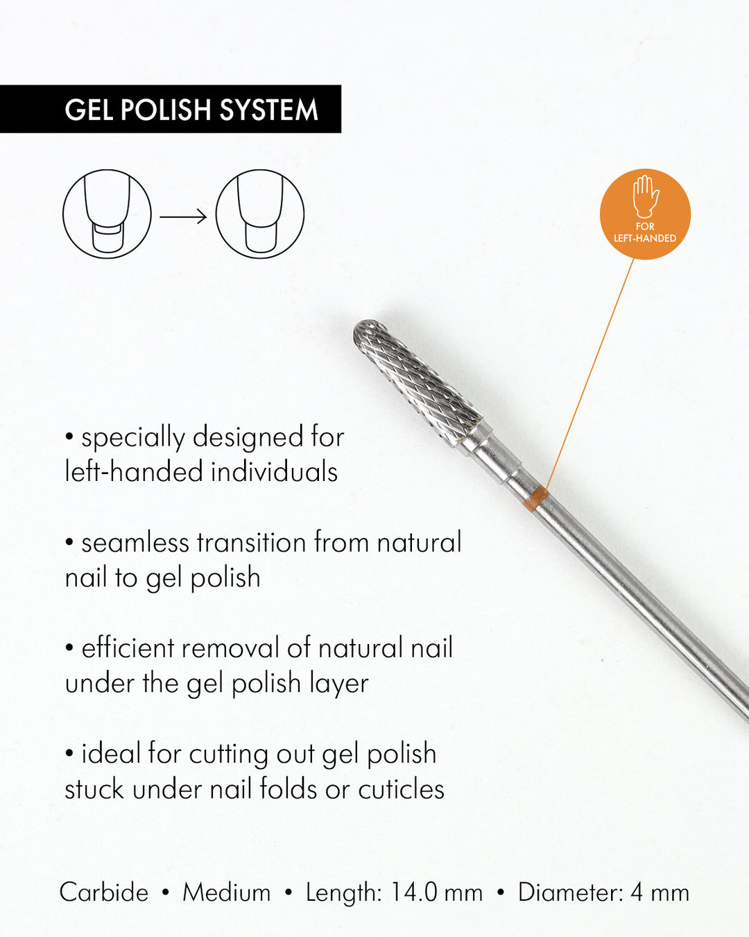 Cone-shaped Carbide Rotary File for Lefties, 4 mm, Medium abrasiveness