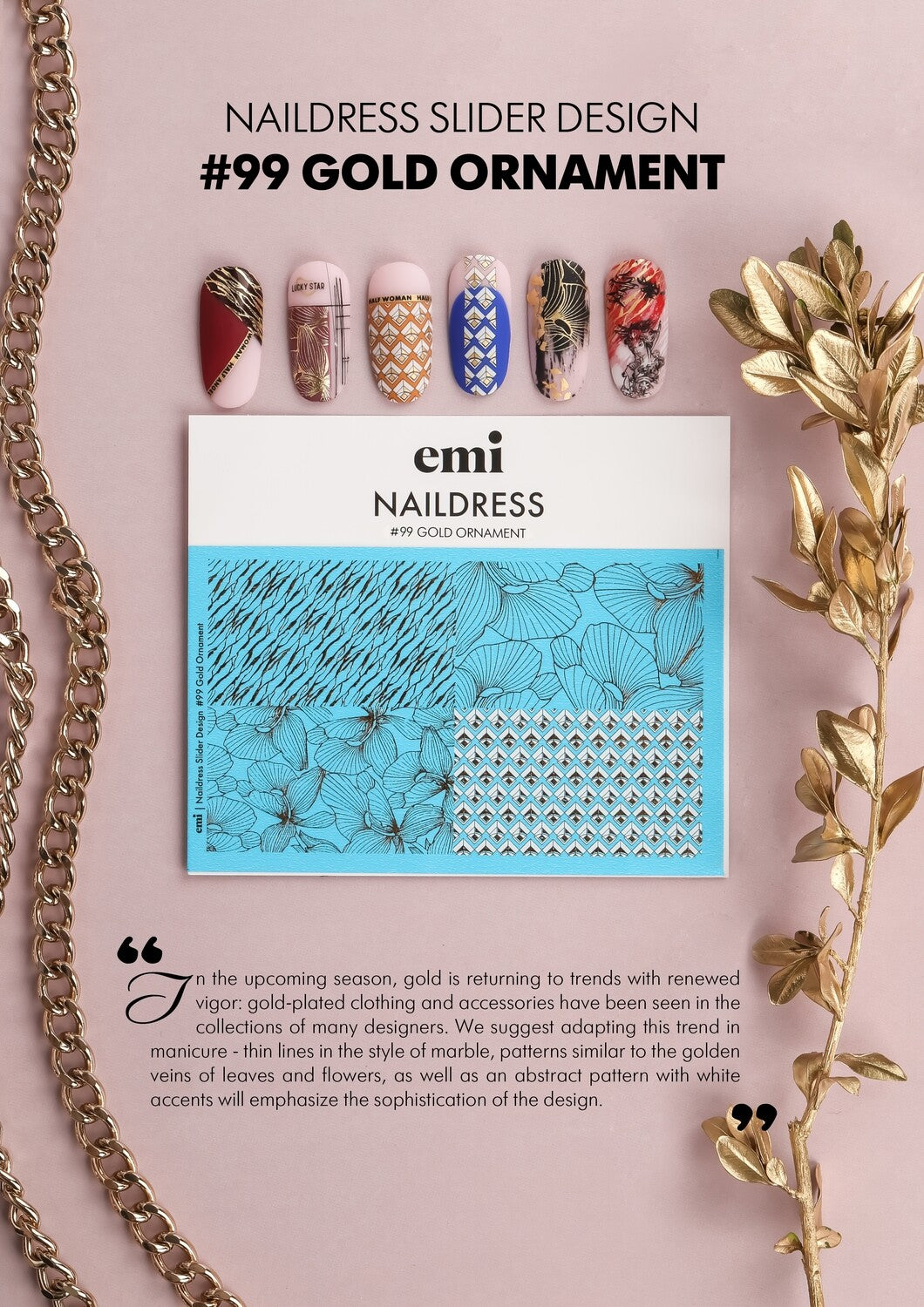 Naildress Slider Design #99 Gold Ornament *