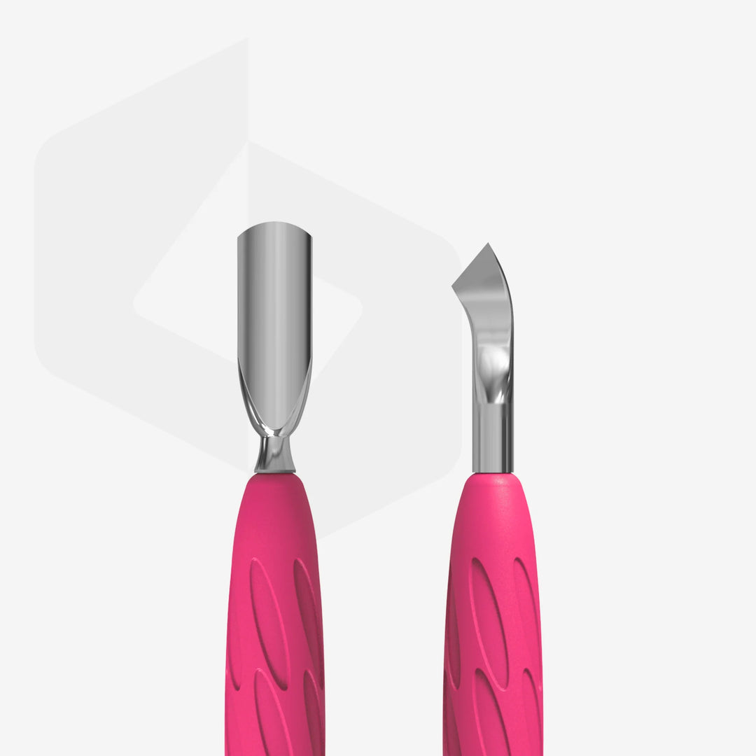 STALEKS Manicure Pusher With Silicone Handle "Gummy" UNIQ 10 TYPE 4.2 (Narrow Rounded Pusher + Bent Blade)