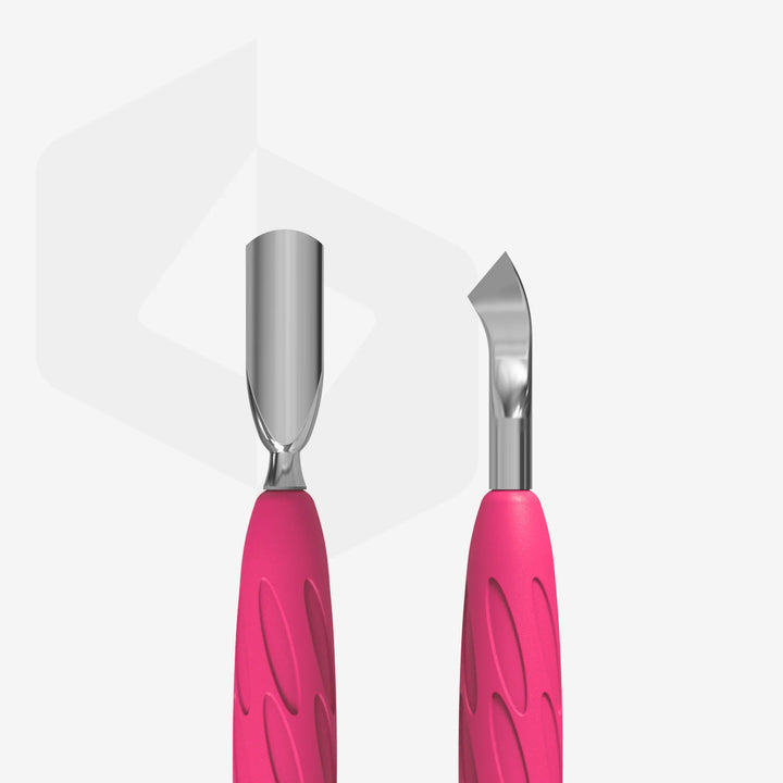 STALEKS Manicure Pusher With Silicone Handle "Gummy" UNIQ 10 TYPE 4.2 (Narrow Rounded Pusher + Bent Blade)