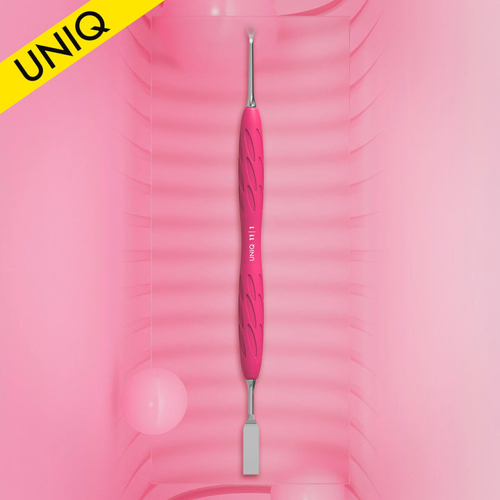 STALEKS Manicure pusher Gummy with silicone handle UNIQ 11 TYPE 1 (straight flat and loop pusher)