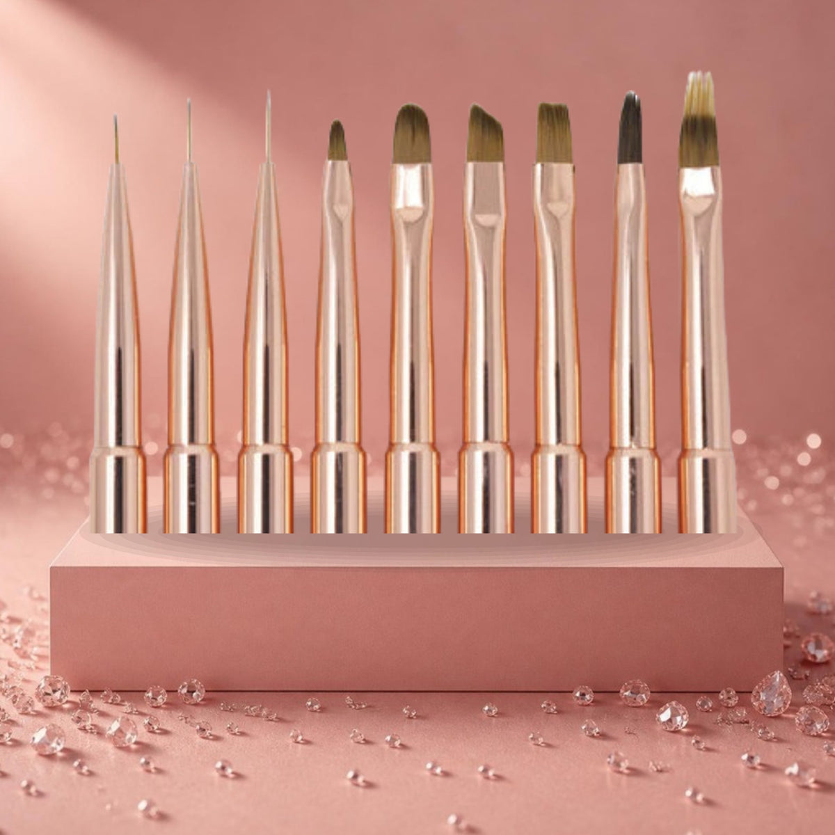 Young Nails Art Rosé Gold Brush Kit met Brush Holder