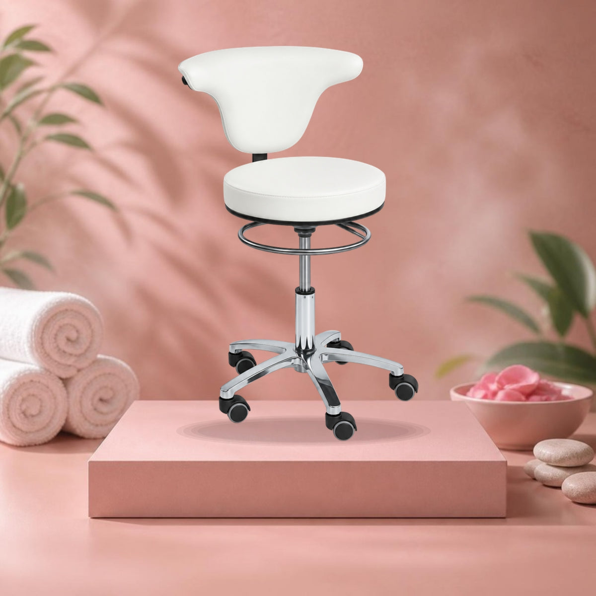 SIBEL Stool w/ Backrest Swivel Back White