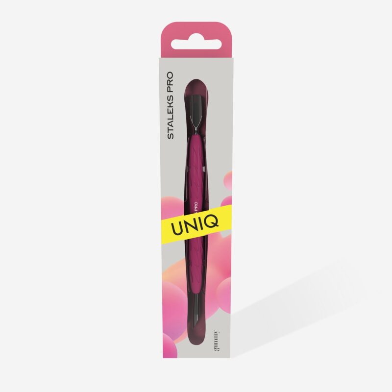 STALEKS Manicure pusher with silicone handle “Gummy” UNIQ 10 TYPE 2 (narrow rounded pusher + slanted pusher)
