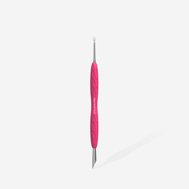 STALEKS Manicure pusher Gummy with silicone handle UNIQ 11 TYPE 2 (beveled and loop pusher)