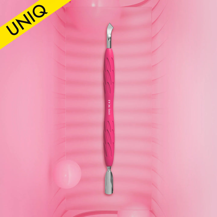 STALEKS Manicure Pusher With Silicone Handle "Gummy" UNIQ 10 TYPE 4.2 (Narrow Rounded Pusher + Bent Blade)