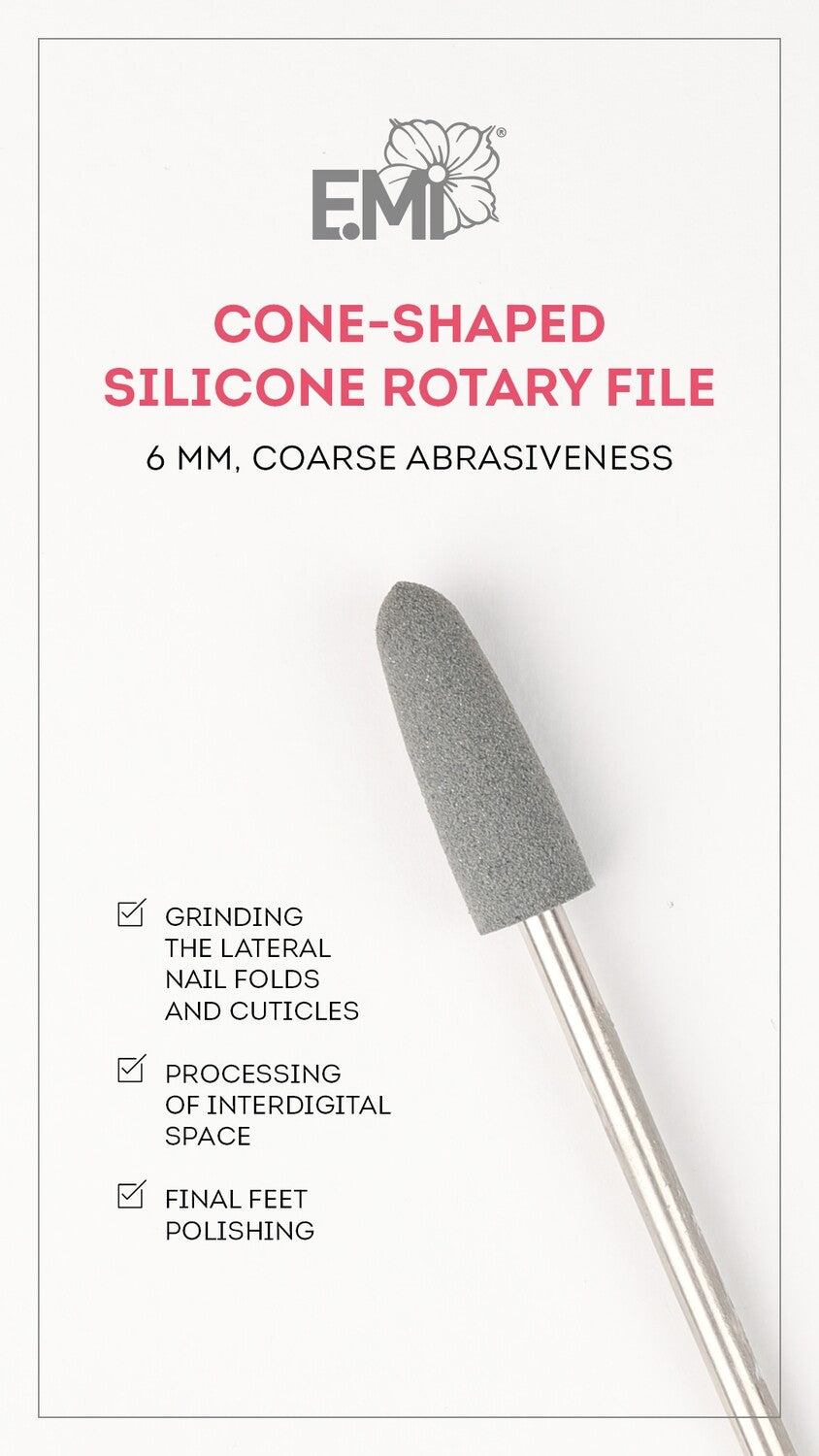 Cone-shaped silicone rotary file, 6 mm, Coarse abrasiveness