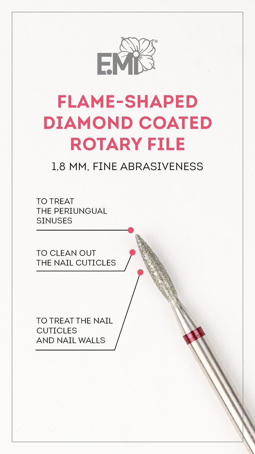 Flame-shaped Diamond Coated Rotary File, 1.8 mm, Fine abrasiveness