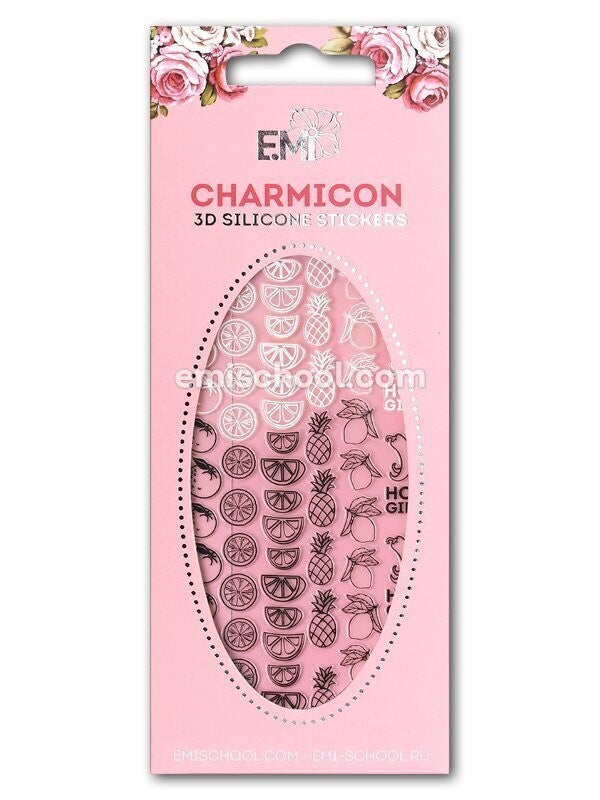 EMI Charmicon 3D Silicone Stickers – #46 Tropical Fruits Black/White