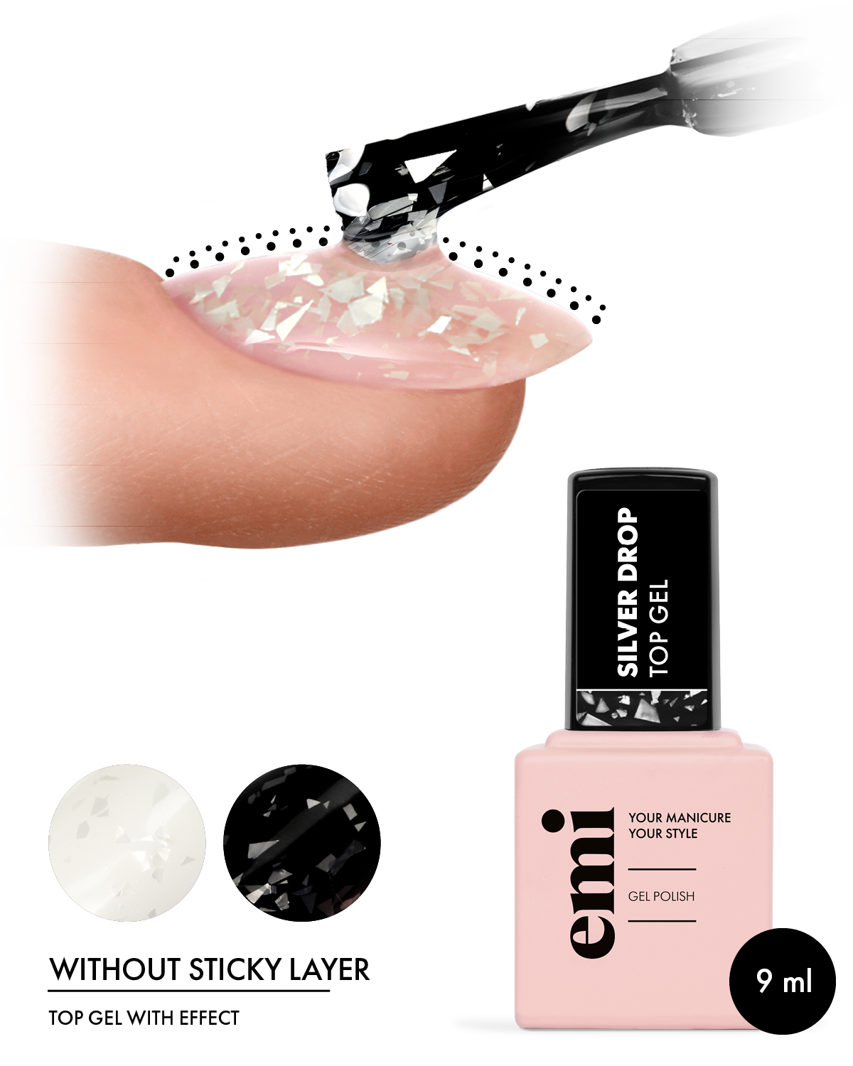 E.MiLac Silver Drop Top Gel, 9 ml