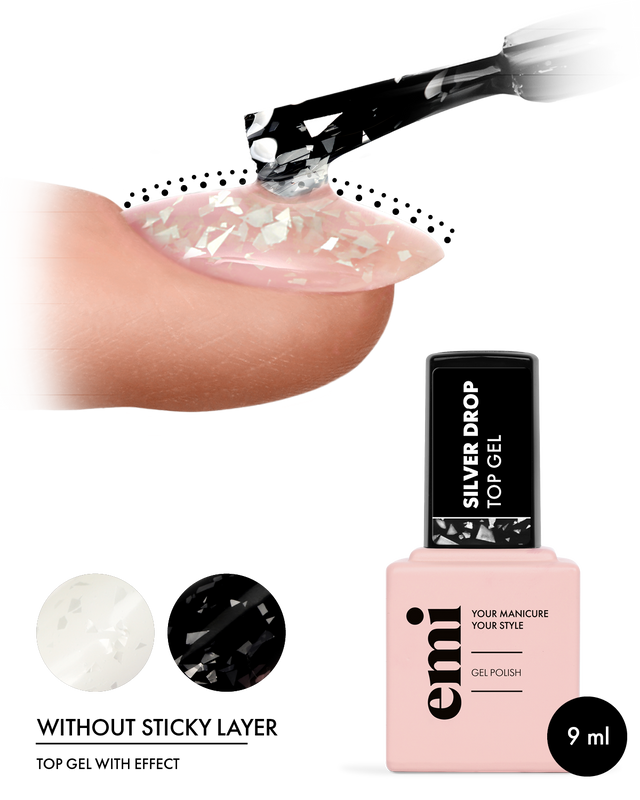 E.MiLac Silver Drop Top Gel, 9 ml