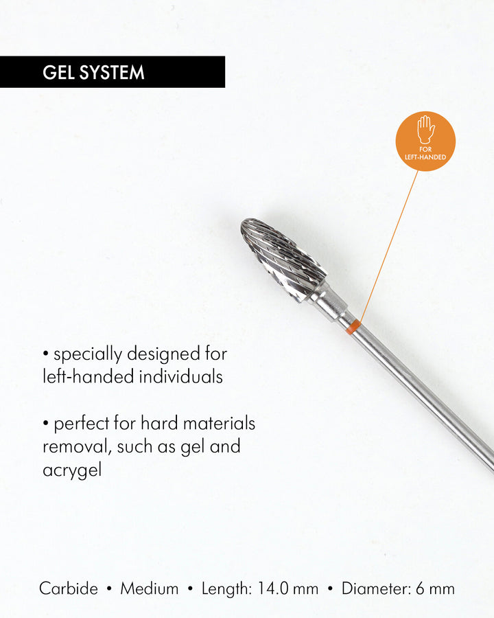 Corn-shaped Carbide Rotary File for Lefties, 6 mm, Medium abrasiveness