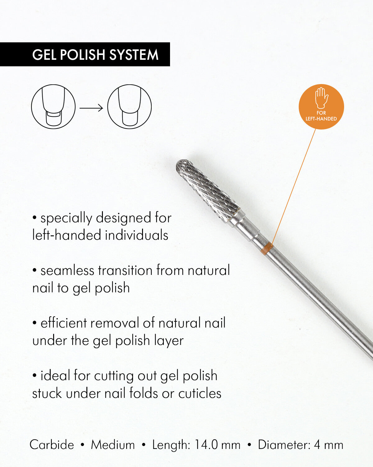 Cone-shaped Carbide Rotary File for Lefties, 4 mm, Medium abrasiveness