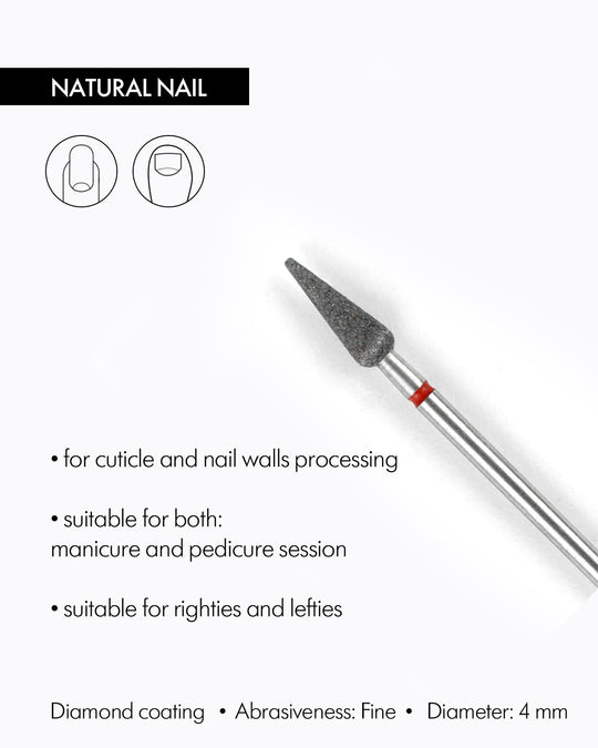 Abgerundete, kegelförmige, diamantbeschichtete Rotationsfeile, 4 mm, feine Abrasivität