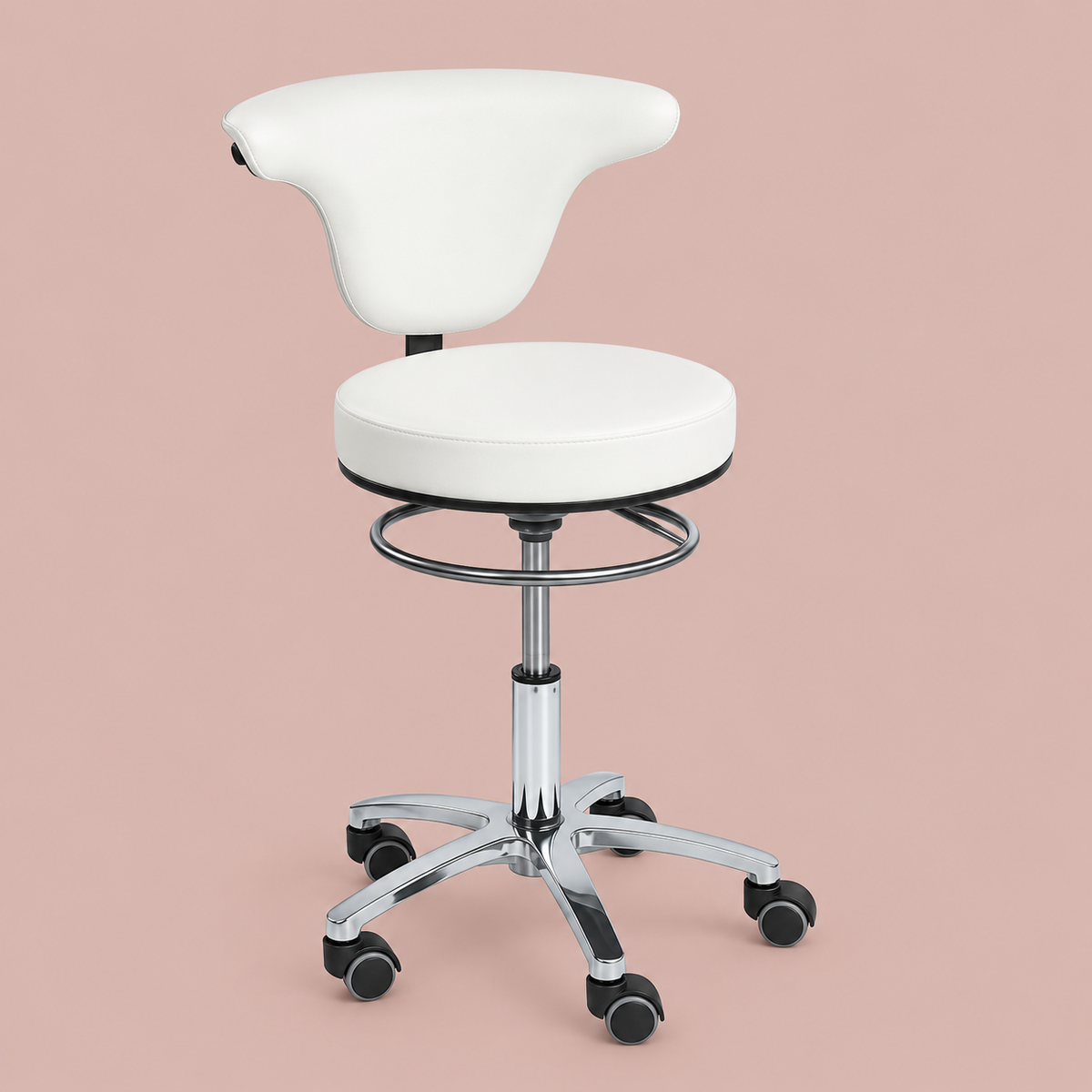 SIBEL Stool w/ Backrest Swivel Back White