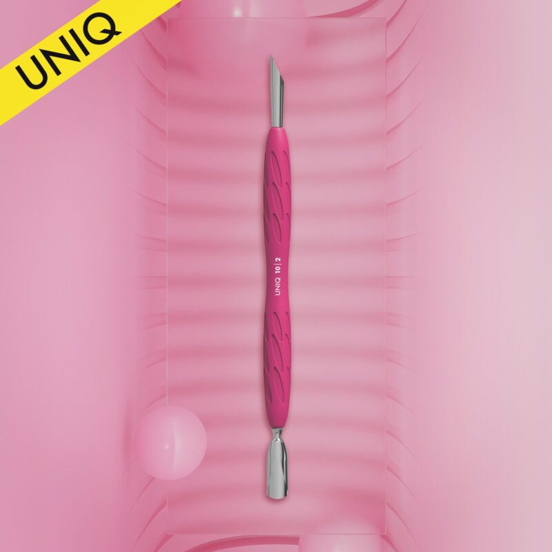 STALEKS Manicure pusher with silicone handle “Gummy” UNIQ 10 TYPE 2 (narrow rounded pusher + slanted pusher)