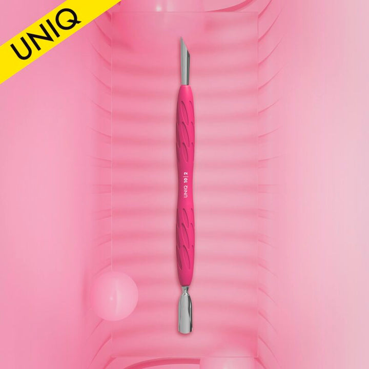 STALEKS Manicure pusher with silicone handle “Gummy” UNIQ 10 TYPE 2 (narrow rounded pusher + slanted pusher)